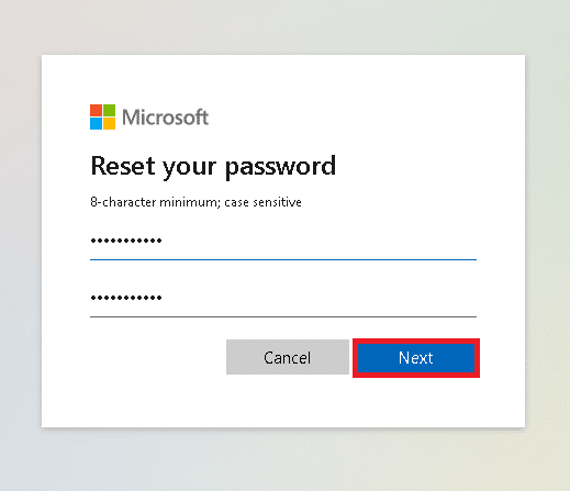 Napravite novu lozinku s minimalno 8 znakova i kliknite na Next