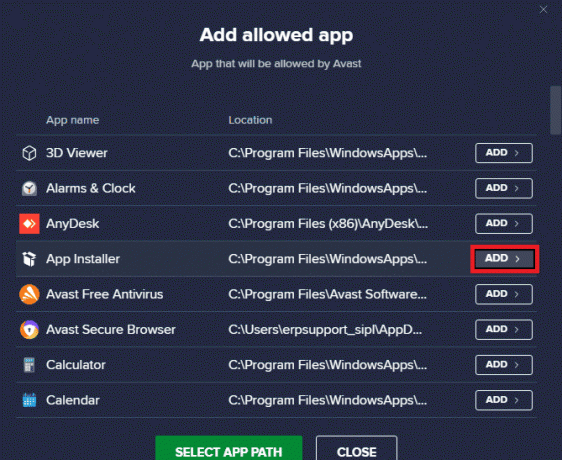 Klicken Sie auf das App-Installationsprogramm und wählen Sie die Schaltfläche „Hinzufügen“, um den Ausschluss in Avast Free Antivirus hinzuzufügen. Origin 0xc00007b-Fehler in Windows 10 behoben