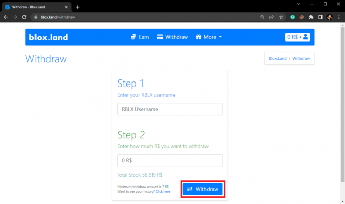 Faceți clic pe butonul Retrage pentru a transfera suma în contul dvs. Roblox. Coduri promoționale gratuite pentru Blox Land: Valorificați acum