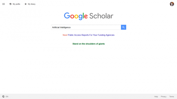 Google Scholar 検索バーにキーワードまたはフレーズを入力します