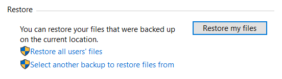 En Copia de seguridad y restauración (Windows 7) en el Panel de control, luego haga clic en Restaurar mis archivos en Restaurar