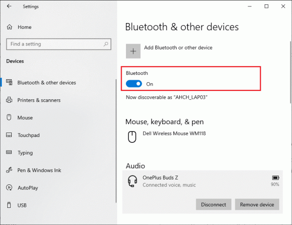 Bluetooth 장치에서 토글합니다. Windows 10에서 Android USB 파일 전송이 작동하지 않는 문제 수정