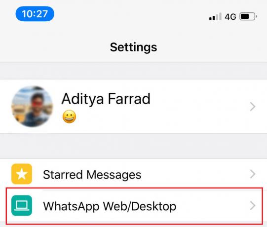 WhatsApp 웹 옵션 선택