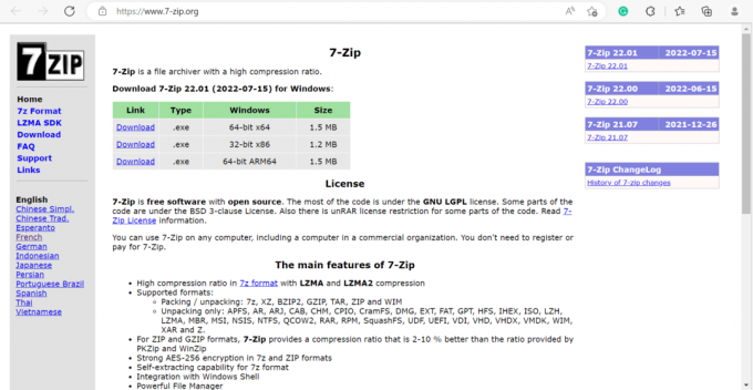 7zip वेब पेज। WinZip को फ्री में कैसे डाउनलोड करें