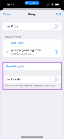 поделиться списком прокси и использовать для звонков Telegram iPhone
