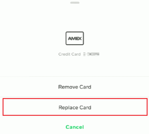 Toque em Substituir cartão no pop-up