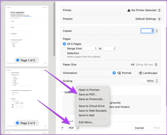 Google Form Mac Print PDF-muodossa