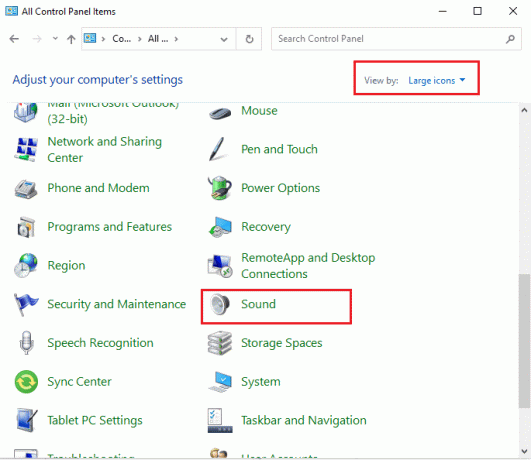Задайте Изглед по като големи икони, ако е необходимо и щракнете върху Звук.