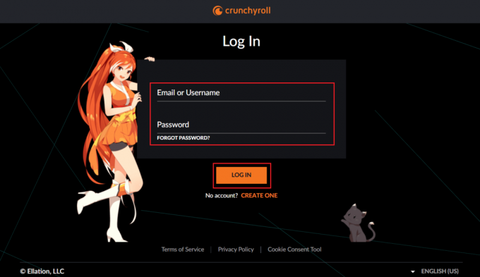 Įveskite savo registruotą el. pašto ID ir slaptažodį ir spustelėkite PRISIJUNGTI | Kas yra „Crunchyroll“ paskyros bendrinimas?