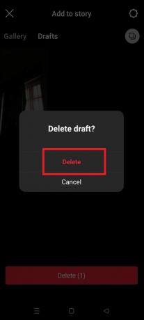 Du kommer att bli tillfrågad om bekräftelse. Återigen, välj Ta bort. | Hur man ser och tar bort IG Story Drafts