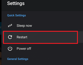 Reinicie Android TV | Reparar HDMI sin sonido en Windows 10 cuando está conectado a la TV