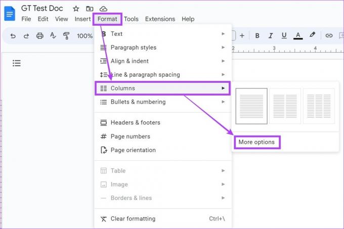 Kliknite na Format Columns More options