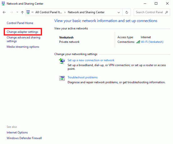 Klicka på Ändra adapterinställningar. Fix RPC Server är inte tillgänglig i Windows 10
