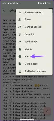 imprimați chatul WhatsApp pe Android