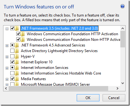 Iespējot Dot Net 3 5 operētājsistēmā Windows 8 1