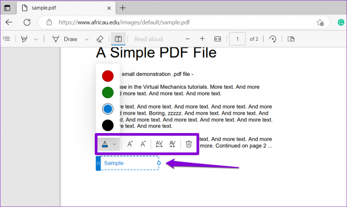 Microsoft Edge를 통해 PDF에 텍스트 추가