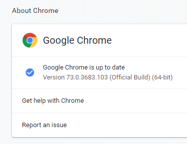 Siden åbnes og viser opdateringsstatus for Chrome