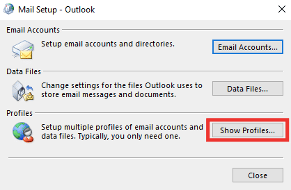 คลิกที่แสดงโปรไฟล์ 14 วิธีในการแก้ไขข้อผิดพลาด Outlook Disconnected