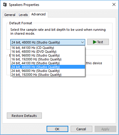 Velg Sample Rate til 24 bit, 96000 Hz (Studiokvalitet)