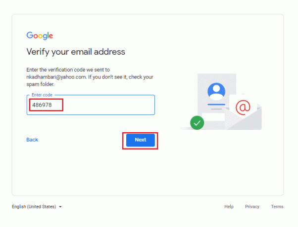 सत्यापन कोड के साथ ईमेल पता सत्यापित करें