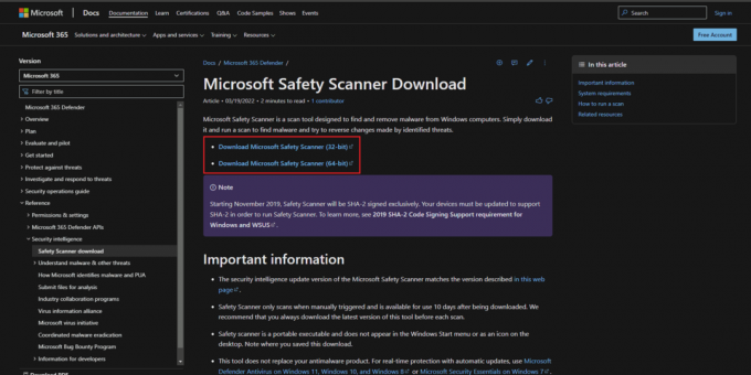 Microsoft safety scanner nedladdningssida
