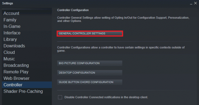 Kliknite na opće postavke kontrolera. Popravite da Rocket League Controller ne radi