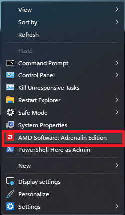 انقر فوق برنامج AMD: Adrenalin Edition