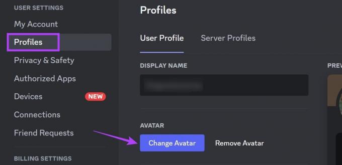 Klik op Profielen en klik op Avatar wijzigen