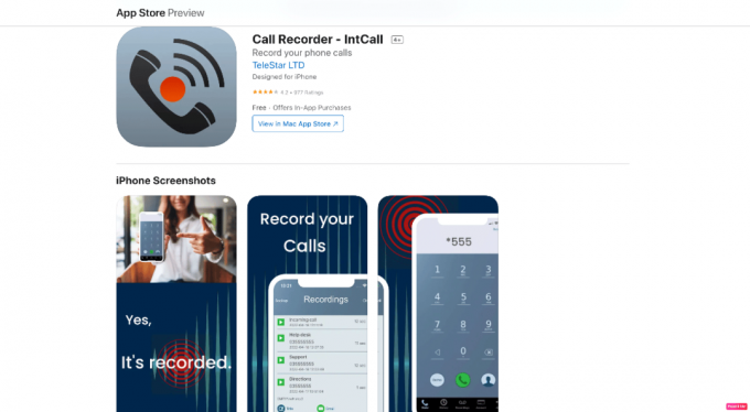 App Store peržiūros skambučių įrašymo įrenginys intcall