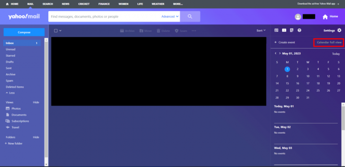 Yahoo takvimini tam ekran modunda görüntülemek için Takvim tam görünümüne tıklayın.