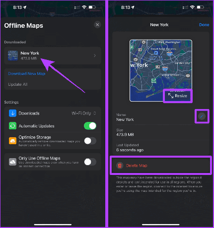 Muuta kokoa Nimeä uudelleen tai poista offline-kartat Apple Mapsissa