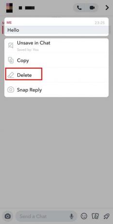 اضغط على حذف لحذف الدردشة المعينة. | كيفية حفظ رسائل Snapchat لمدة 24 ساعة