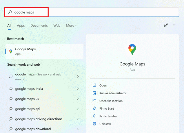 Windows meklēšanas izvēlņu joslā ierakstiet Google Maps