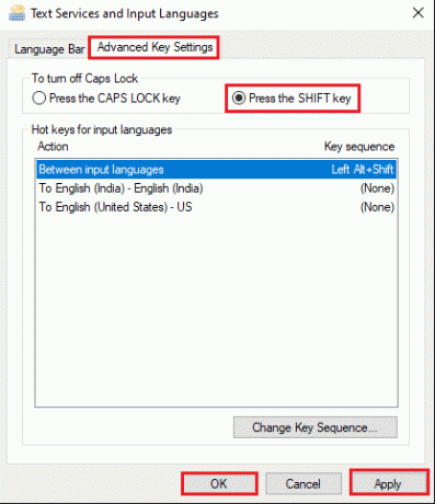Cliquez sur Appliquer puis sur OK pour enregistrer les nouvelles modifications | Réparer le verrouillage des majuscules bloqué dans Windows 10