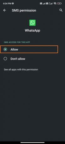toque la opción PERMITIR para acceder a ese permiso. Arreglar WhatsApp sigue fallando en Android