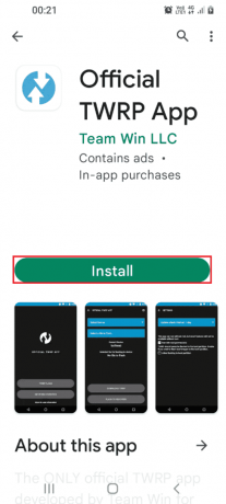 공식 TWRP 앱의 설치 버튼을 탭합니다. Android에서 Storage TWRP를 마운트할 수 없는 문제 수정