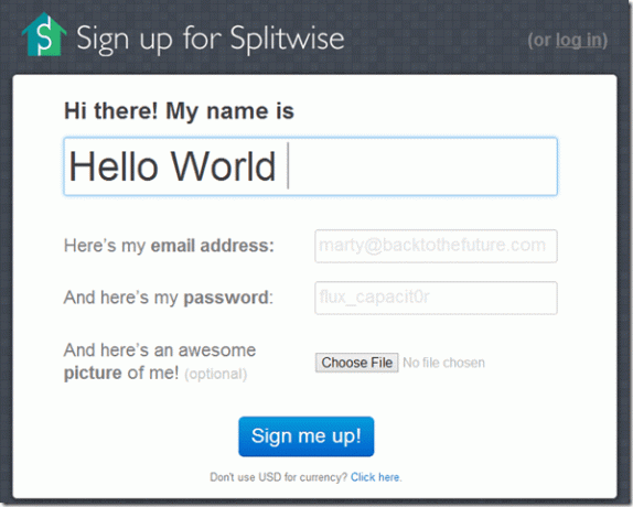 Реєстрація на Splitwise