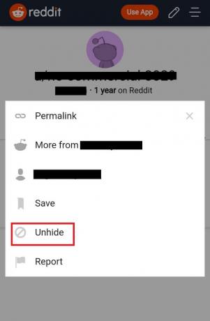 Selecione Mostrar | Como reexibir postagens no Reddit no Android