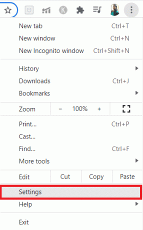 selecione a opção Configurações. Corrigir plug-ins do Chrome que não funcionam no Windows 10
