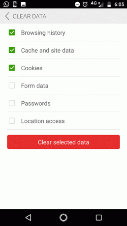 Välj de alternativ du vill ta bort och klicka på rensa markerade data