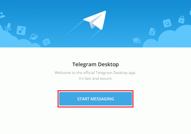 clique em INICIAR MENSAGENS no aplicativo Telegram Desktop