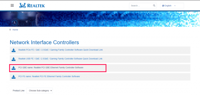 Kliknite ime PCI GBE: Realtek PCI GBE Ethernet Family Controller Software.