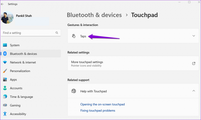 Configurações do touchpad Windows 11