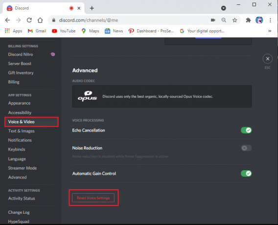 Klicken Sie auf Spracheinstellungen zurücksetzen | Fix Discord-Bildschirmfreigabe-Audio funktioniert nicht