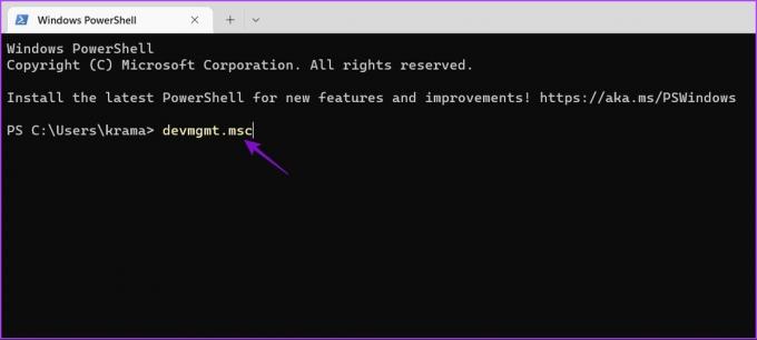 აკრიფეთ devmgmt.msc ბრძანება PowerShell-ში