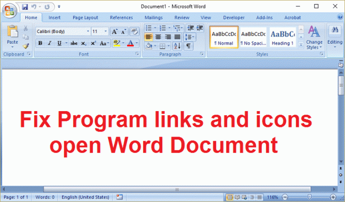 Поправете връзките и иконите на програмата, отворете Word Document