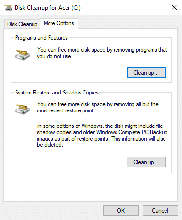 Under Program og funksjoner klikker du på Opprydding-knappen | Slik bruker du Diskopprydding i Windows 10