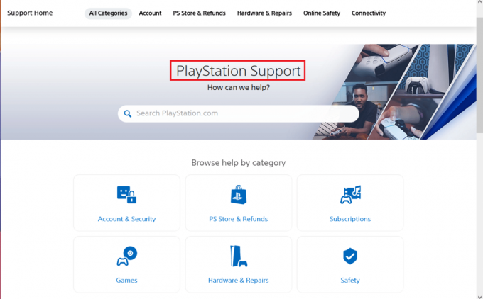Sony playstation მხარდაჭერის მთავარი გვერდი
