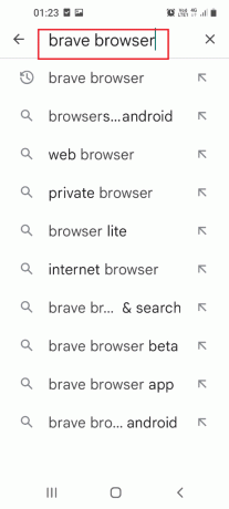 Tryck på sökfältet och skriv modig webbläsare