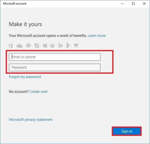 أدخل بيانات اعتماد حساب Microsoft الخاص بك لتسجيل الدخول إلى حسابك وانقر فوق تسجيل الدخول